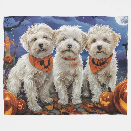 Couverture Polaire Coton De Tulear Halloween Éffrayant (Devant (Horizontal))