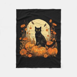 Couverture Polaire Cottagecore Floral Chat Noir Citrouilles Automne A