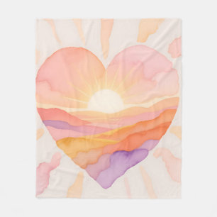 Couverture Polaire Coucher de soleil Cœur Sérénité aquarelle