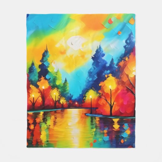 Couverture Polaire Coucher de soleil de forêt enchanté (Devant)