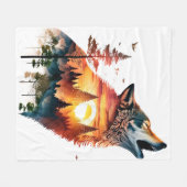 Couverture Polaire Coucher de soleil double exposition loup hurlant (Devant (Horizontal))