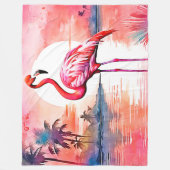 Couverture Polaire Coucher de soleil Flamant rose rose (Devant)