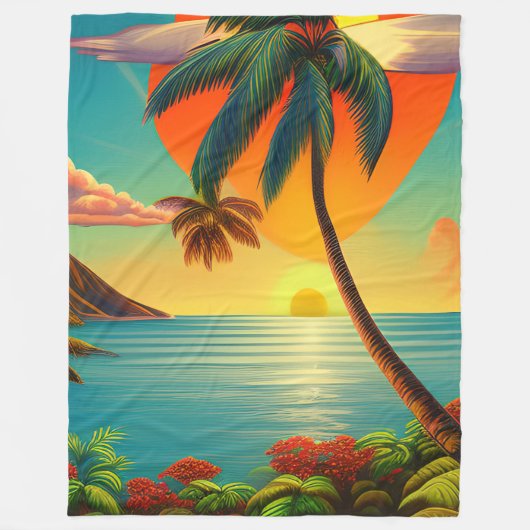 Couverture Polaire Coucher de soleil tropical Retraite de plage roman (Devant)