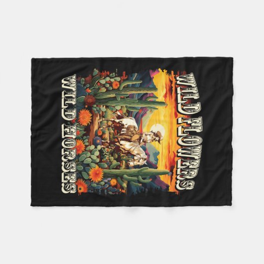 Couverture Polaire Coucher du soleil fille équitation Cheval Fleurs s (Devant (Horizontal))