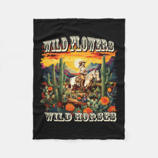 Couverture Polaire Coucher du soleil fille équitation Cheval Fleurs s