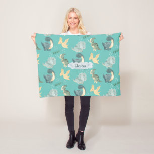 Couverture Polaire Couleur d'eau mignonne sur Dinosaure Turquoise cla