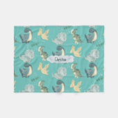 Couverture Polaire Couleur d'eau mignonne sur Dinosaure Turquoise cla (Devant (Horizontal))