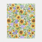 Couverture Polaire Couleur d'eau Tournesols et Hydrangeas Bleus (Devant)