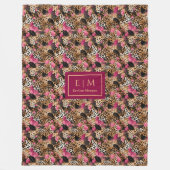 Couverture Polaire Couleur lisse couleur rose chaud peau léopard couv (Devant)