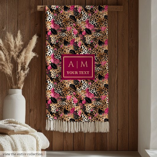 Couverture Polaire Couleur lisse couleur rose chaud peau léopard couv