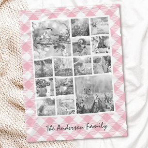 Couverture Polaire Couleur personnalisée Flanel Plaid Photo Collage b