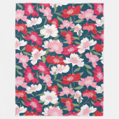 Couverture Polaire Couleur Rouge Floral Motif Bleu (Devant)
