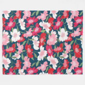 Couverture Polaire Couleur Rouge Floral Motif Bleu (Devant (Horizontal))