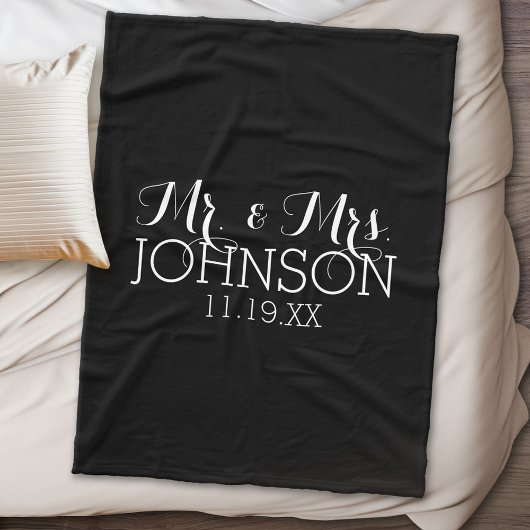 Couverture Polaire Couleur Solide Noir Mr & Mrs Wedding Favors