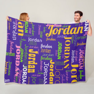 Couverture Polaire Couleurs rétro Nom répété Purple Jaune Vert