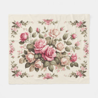 Couverture Polaire Country Garden Roses roses sur Crème Arrière - pla