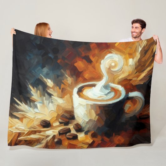 Couverture Polaire Coupe artistique Abstraite de café (En situation)