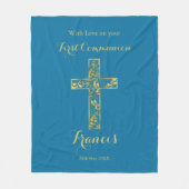 Couverture Polaire Coupe d'or bleu communion garçons polaire (Devant)