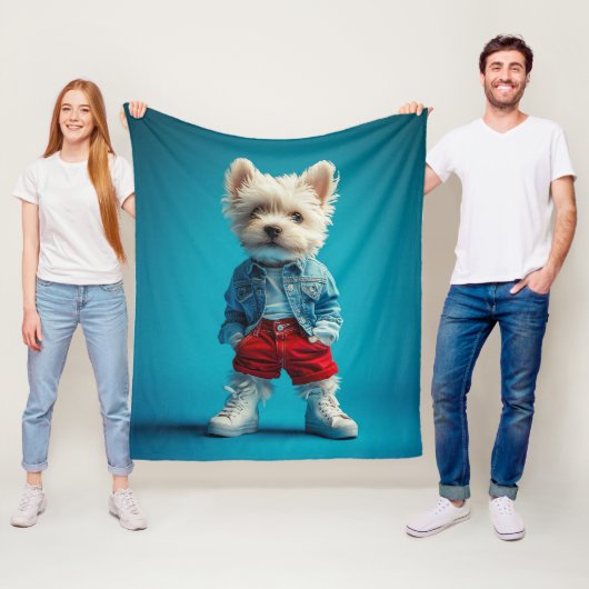 Couverture Polaire Coupe Westie stylish en Denim et Basket (En situation)