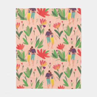 Couverture Polaire couple amoureux marche parmi les fleurs