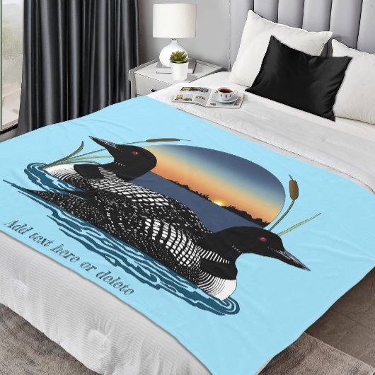 Couverture Polaire Couple de huards Coucher de soleil Bleu Lac Faune