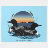Couverture Polaire Couple de huards Coucher de soleil Bleu Lac Faune (Devant (Horizontal))