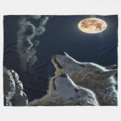 Couverture Polaire Couple de loup de nuit sur la Lune (Devant (Horizontal))