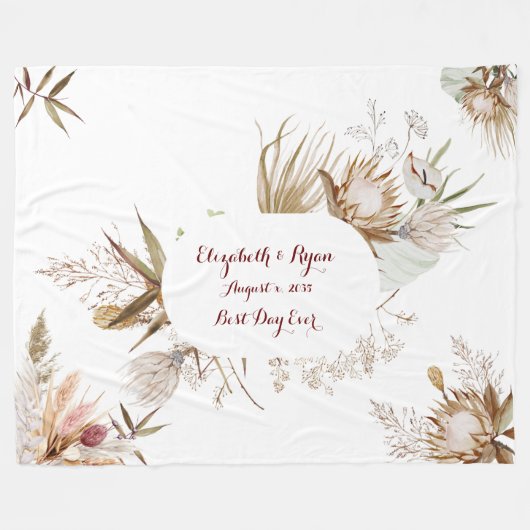 Couverture Polaire Couple de mariage aux fleurs bohèmes (Devant (Horizontal))