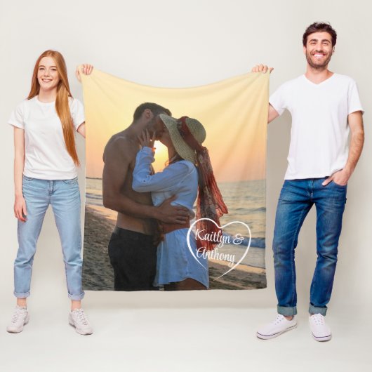 Couverture Polaire Couple Love Heart Photo Names (En situation)