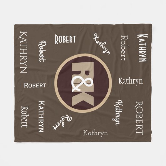 Couverture Polaire Couples Initiales battues ensemble avec nom (Devant (Horizontal))