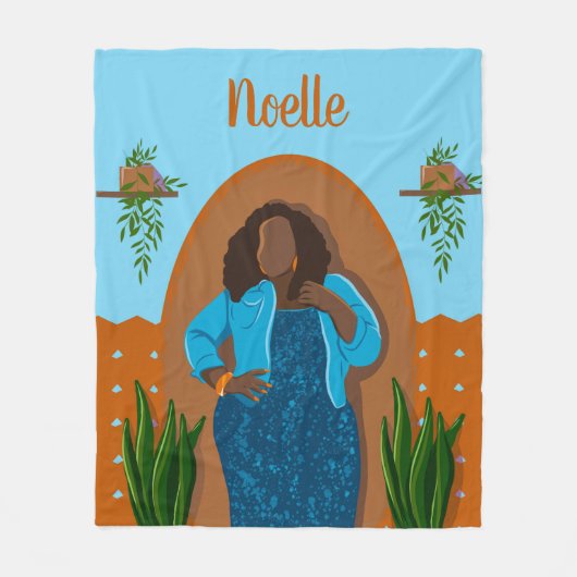 Couverture Polaire Courbe, Femme noire, Plantes domestiques, Orange & (Devant)