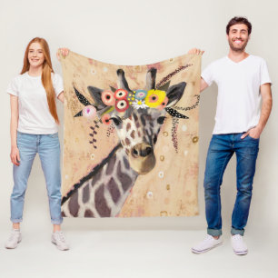 Couverture Polaire Couronne de la girafe de Klimt des fleurs