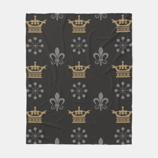 Couverture Polaire Couronnes d'or sur fond d'écran noir, motif transp (Devant)