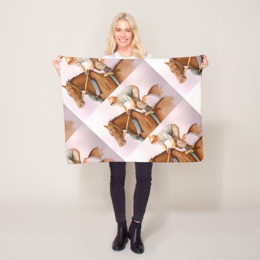 Couverture Polaire CourseHorse et JockeyWaterColor (En situation)