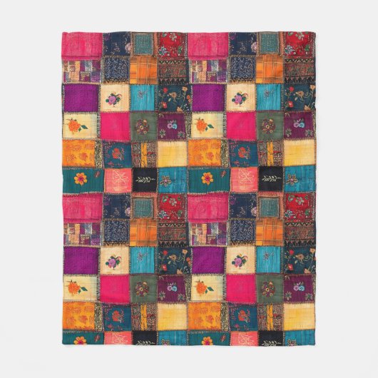 Couverture Polaire Courtepoint Patchwork Vibrant avec Florales Classi (Devant)