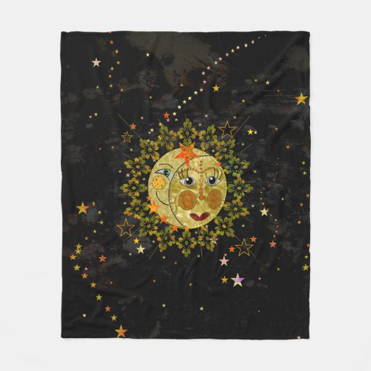 Couverture Polaire Couverture, Sun, lune et étoiles sur le noir (Devant)