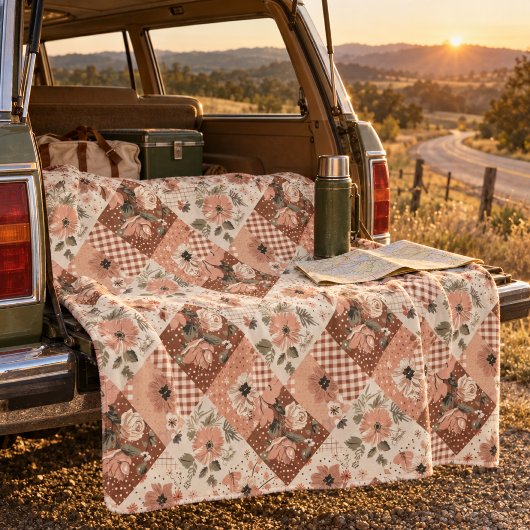 Couverture Polaire Couvre-lit en terre cuite et patchwork de gingham