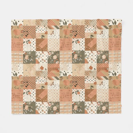 Couverture Polaire Couvre-lit en terre cuite et patchwork de gingham (Devant (Horizontal))