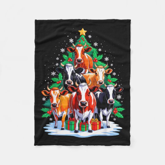 Couverture Polaire Cow Tree Christmas Cow Lover Xmas Squad Men Women (Devant)