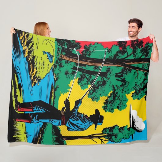 Couverture Polaire Cowboy Fisherman on Riverbank Fleece Blanket (En situation)
