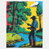 Couverture Polaire Cowboy Fisherman on Riverbank Fleece Blanket (Devant)