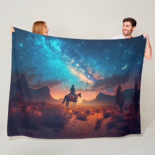 Couverture Polaire Cowboy Western Désert Nuit Promenade Cactus
