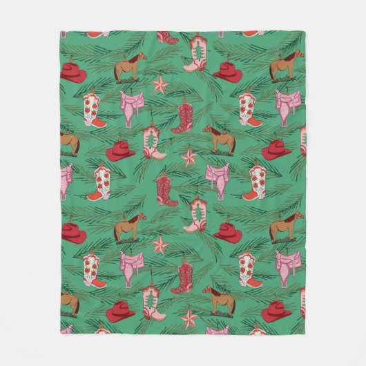 Couverture Polaire Cowgirl Christmas Yeehaw Fleece Blanche (Devant)