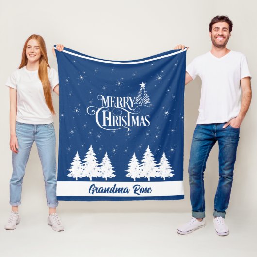 Couverture Polaire Cozy Christmas Grandma Blue White (En situation)