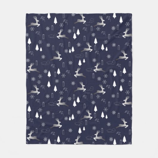 Couverture Polaire Cozy Dark Fleece Blanket with Silver Reindeer (Devant)