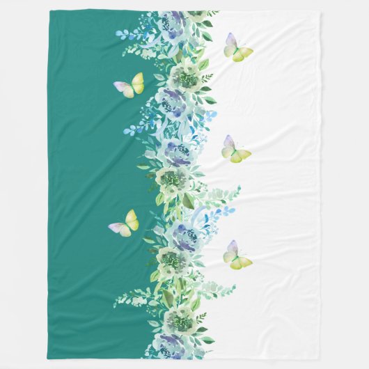 Couverture Polaire Cozy Teal Floral and Butterfly Sherpa Throw (Devant)