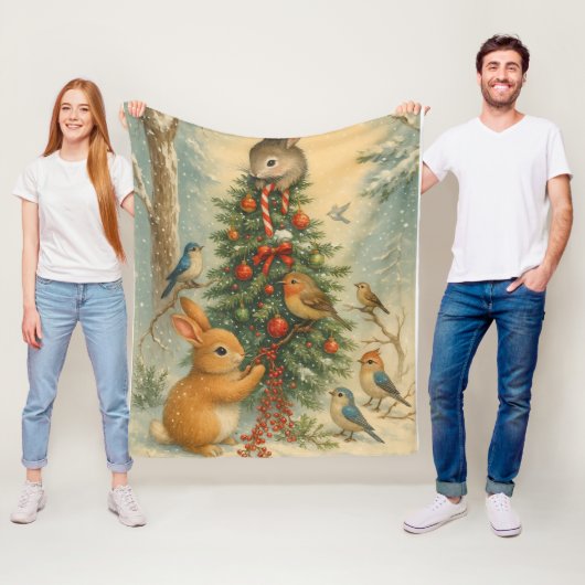 Couverture Polaire Cozy woodland bunny christmas warm winter festive (En situation)