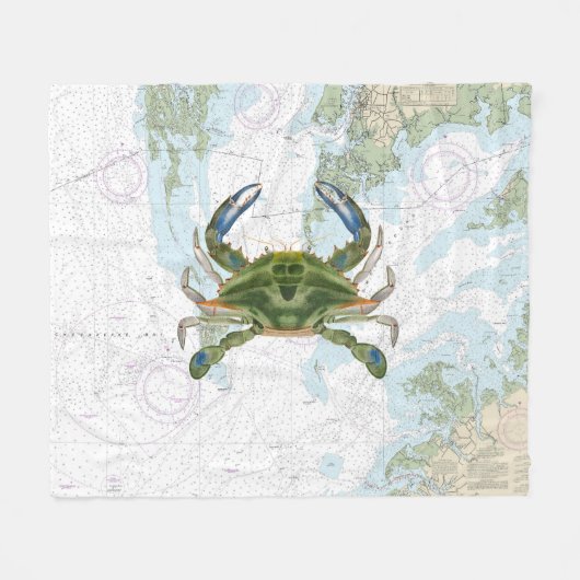 Couverture Polaire Crabe bleu avec carte marine de la baie Chesapeake (Devant (Horizontal))