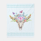 Couverture Polaire Crâne animal Boho avec papillons et fleurs (Devant)