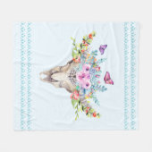 Couverture Polaire Crâne animal Boho avec papillons et fleurs (Devant (Horizontal))